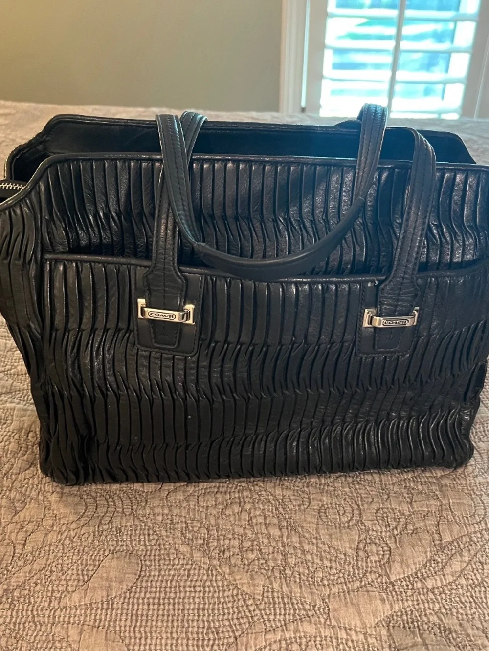 Coach Taylor Pleated Gathered Alexis Leather Satchel Carryall Tote in Black - Picture 1 of 15